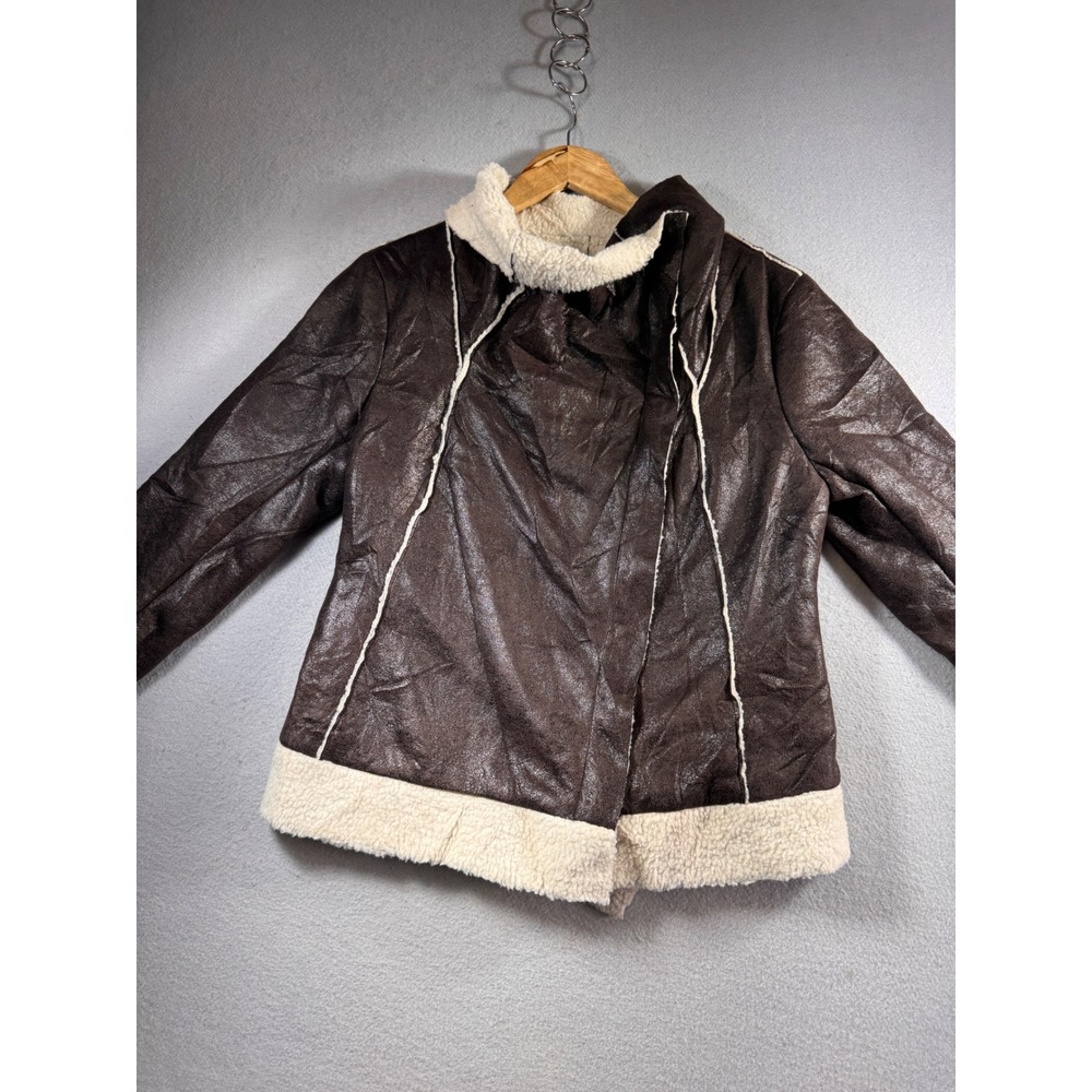W118 by Walter Baker Brown Faux Leather Shearling Moto Jacket W3396 Medium